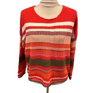 Zaket & Plover Colorful Striped Cotton Crew Neck Sweater Oversized Boxy